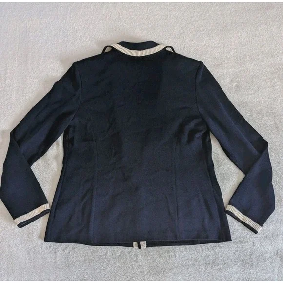 St. John Legacy Knit Blazer Navy & White Women's Sz10 Designer Classic Nautical - Picture 2 of 8